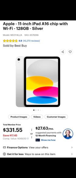 Apple - 11-inch iPad A16 chip with Wi-Fi - 128GB - Silver