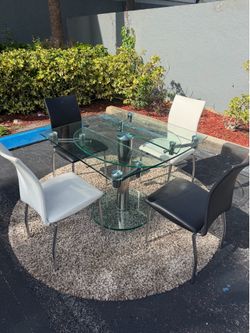 Beautiful dinning room table glass with 4 chairs extendable modern contemporary mesa de comedor