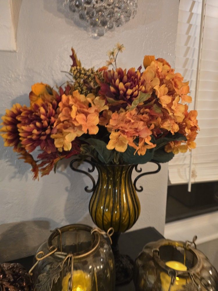 Brand New 15in high Frontgate Metal Amber Vase