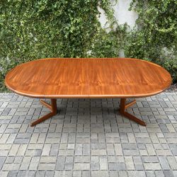Vintage 1970s Danish Modern Teak Pedestal Base Extension Dining Table