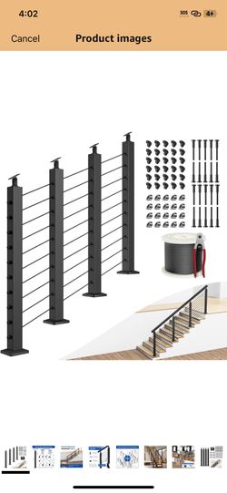 BLIKA Complete Set 36" Stair Railing Post Kit(Post 35"x2"x2"), Black 25-35° Angle Drilled Line Post, Invisible Cable Railing System Kit Include 4Pack