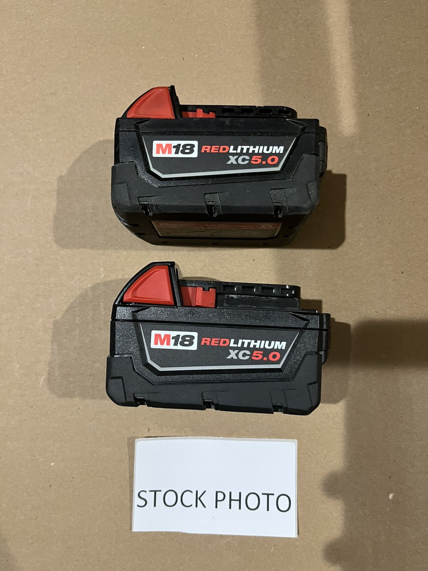LOT OF (2) USED MILWAUKEE M18 RED LITHIUM XC 5.0 BATTERY PACK TOOL GENUINE OEM ORIGINAL 48-11-1850