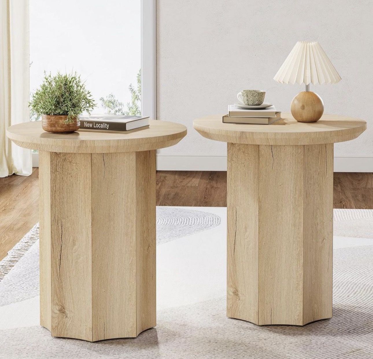 Tribesigns set of 2 Round End Table, Wooden Side Table with Octagonal Base, Modern Nightstand for Living Room, Bedroom, Easy Assembly Brand New still 