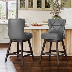 Set Of 2 LUE BONA Beige 26.0-in H Counter height Upholstered Swivel Wood Bar Stools