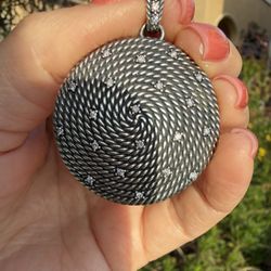David Yurman Diamond Cable Coil Pendant Sterling Silver Large 1.5” Designer