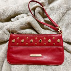 Michael Kors "Ludlow" Studded Red Leather Adjustable Wristlet Clutch