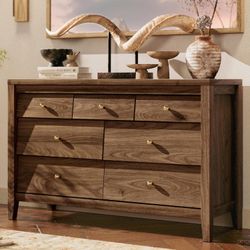 47" Farmhouse 7 Drawer Dresser Wood Chest with Beveled Panels for Home Decor,Walnut