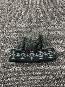 Black Gray Fleece Lined Beanie Hat Men Women