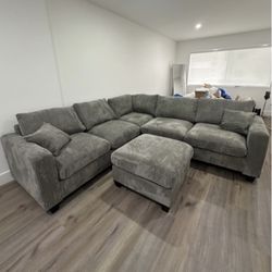 Corduroy Sectional Sofa With Ottoman