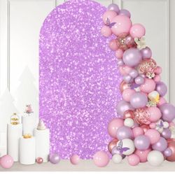 Sparkly Lavender Arch Cover 6FT Sequin Wedding Arch Cover Chiara Backdrop Cover for Metal Arch Stand Lilac Arch Cover Spandex Fitted Arched Backdrop f