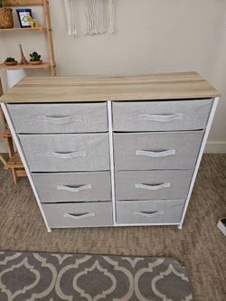 8-Drawer Fabric Dresser / Storage Organizer (Wood Top & White Frame)