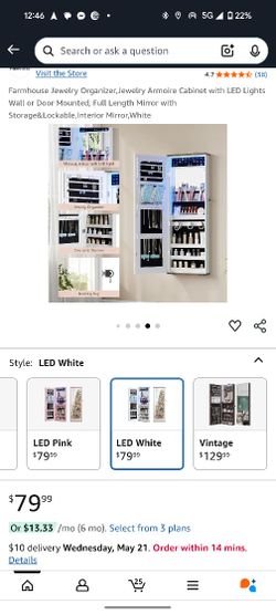 Farmhouse Jewelry Organizer Mirror Led Jewelry Armoire Cabinet Wall Or Door Hanging