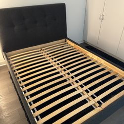 IDANÄS Upholstered Queen Bed Frame – Dark Gray – Excellent Condition