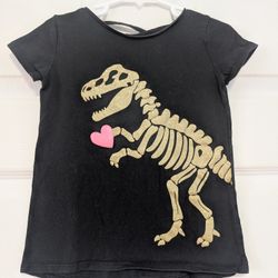 Carter's Black T-Shirt with Gold Dinosaur and Pink Heart Girls Size 4T