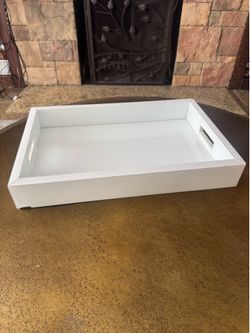 White Lacquer Wood Vanity Tray Decorative Organizer with Handles Rectangular