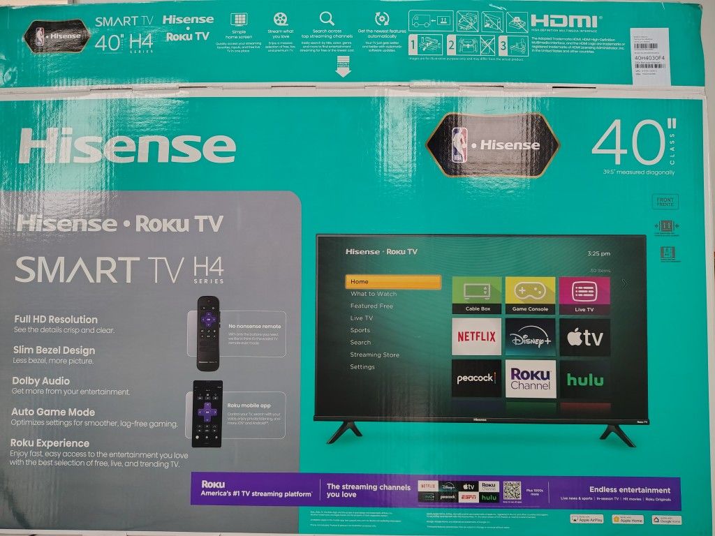 Hisense 40-Inch Roku Smart TV 1080P Full HD LCD Screen,TruSurround Sound, Motion Rate 120, Gaming