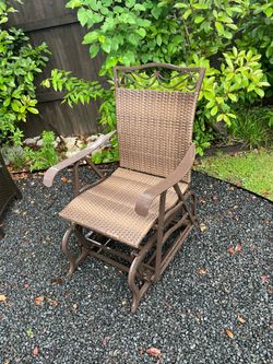 Outdoor Wicker Glider Chair — Bronze Frame, Scroll Detail — Patio/Garden