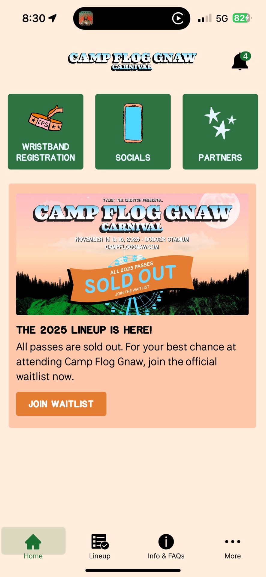 Camp Flog Gnaw Tickets (x4)