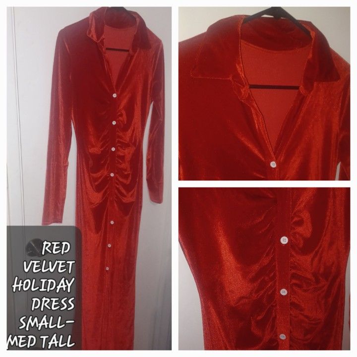 RED VELVET HOLIDAY DRESS@/(costume) SIZE SMALL-LONG