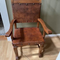 Renaissance Furniture Designs Walnut and Leather  Chair 45”H & 24”D