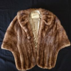 Vtg Autumn Haze Fine Mink Fur Stole W/ 2 Front Pockets & M R G Initials One Size