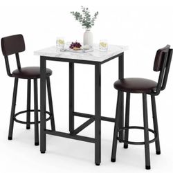 DKLGG Dining Table Set for 2, 24" Square Kitchen Table and Chairs Set with MDF Tabletop & 2 PU Leather Chairs, Bar Pub Dining Set for Small Space Bar