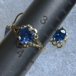 14K Gold Blue Stone Ring & Earrings Set – Size 3.5 For child