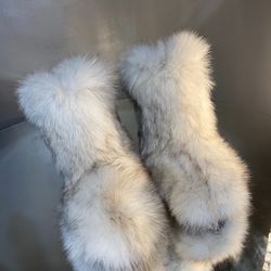 White Foxy Real Furry Boots Sizes 8.5,9,9.5 & 10 Message True Size & Order 