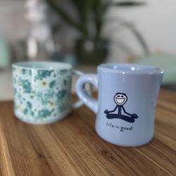 Two Life is Good ceramic Coffee Mugs Blue REI Yoga