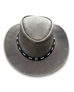 The Stonecreek Studded Leather Outback Hat – Distressed Taupe Edition