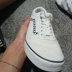 Vans Size 8 Men White Black And Checkered Line 
