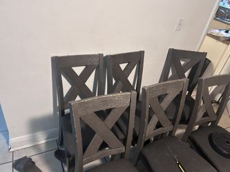 6 Gray Wood Ashley Chairs Great Condition