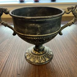 Vtg Cast Metal Footed Flower Urn Pedestal Planter Pot Vase 8" Dragon Handles