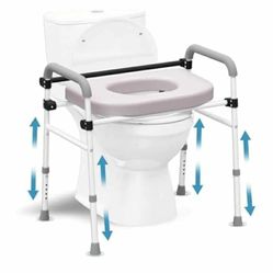 New Toilet Seat Riser Adjustable Height Elevated Shower Commode Chair with Handles and Thick Soft Pad Heavy Duty 350lbs Bedside Commode Chair for Elde