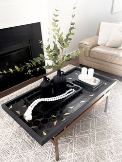 Palermo Noir Stone Hex Coffee Table Metal Gold Legs 