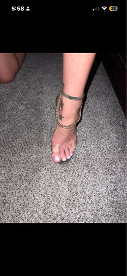 Camo stiletto heels with gold chain