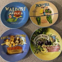 4 stoneware Oneida Vintage Label plates