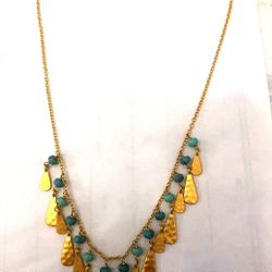 Gold Teardrop Necklace w/ Turquoise Beads – Eye-Catching Statement Piece