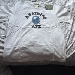BAPE A Bathing Ape Camo Logo Tee – White, Size L 
