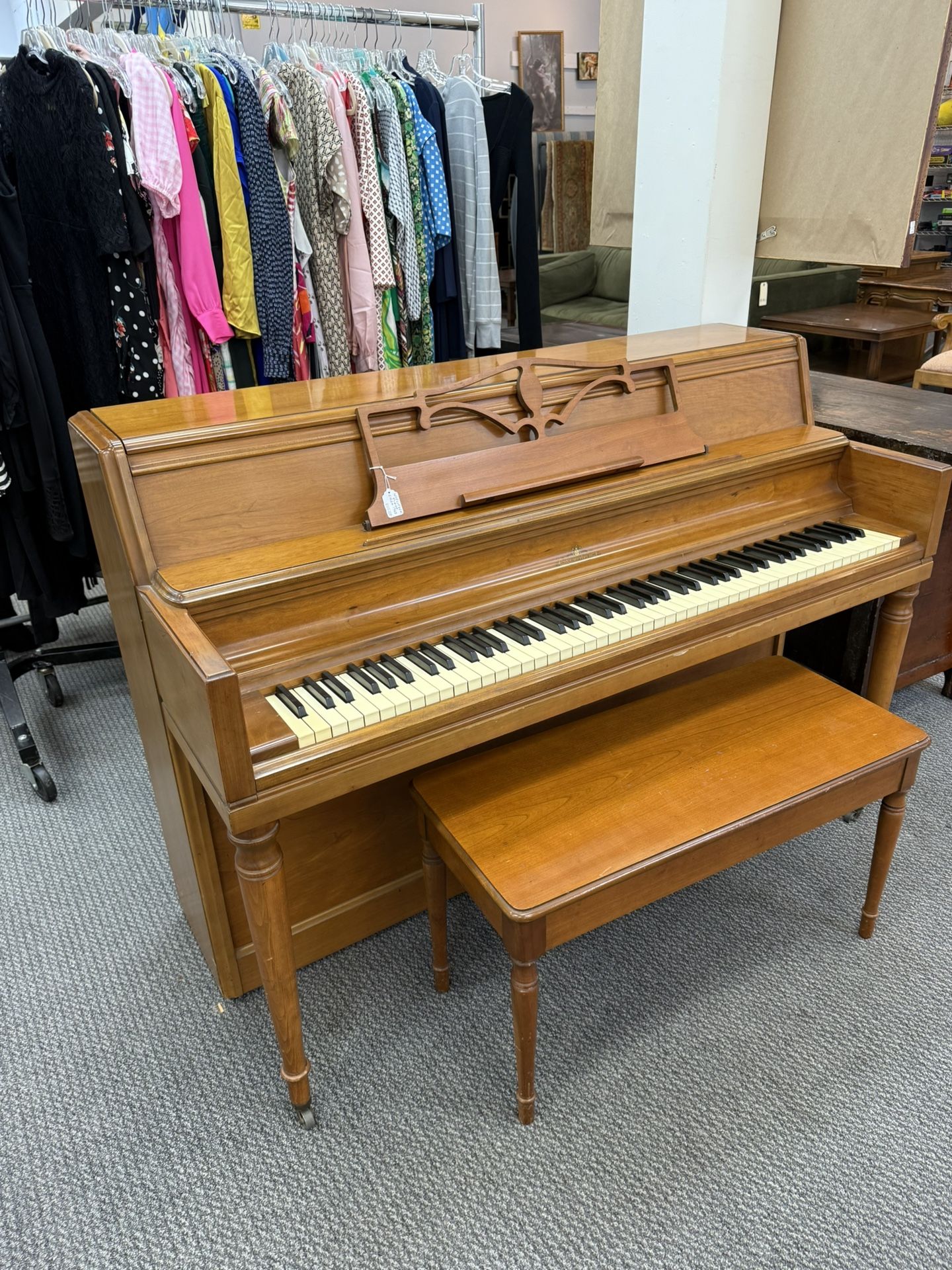 Vintage upright Wurlitzer piano circa 1963. 56” w, 24”d, 40”h