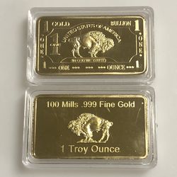 100 Mills Gold Bar - 1 Troy Ounce Buffalo