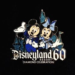 Disney Disneyland Mickey & Minnie Diamond 60th Anniversary Pin & Lanyard Set 