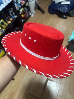 Red Felt Cowboy Hat with White Stitching