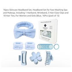 Brand new 16pcs Skincare Headband Set, Headband Set for Face Washing Spa and Makeup, Including 1 Hairband, Wristband, 3 Hair Claw Clips and 10 Hair Ti