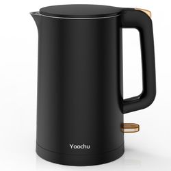 Electric Tea Kettle, 1.7L Stainless Steel Cool Touch Double Wall, Hot Water Boiler, 1500W Fast Boiling, Boil Dry Protection, BPA-Free, Black