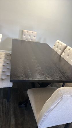 used table and chairs with bench