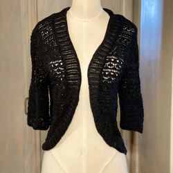 jm collection womens sweater cotton blend black crochet shrug/bolero size XL