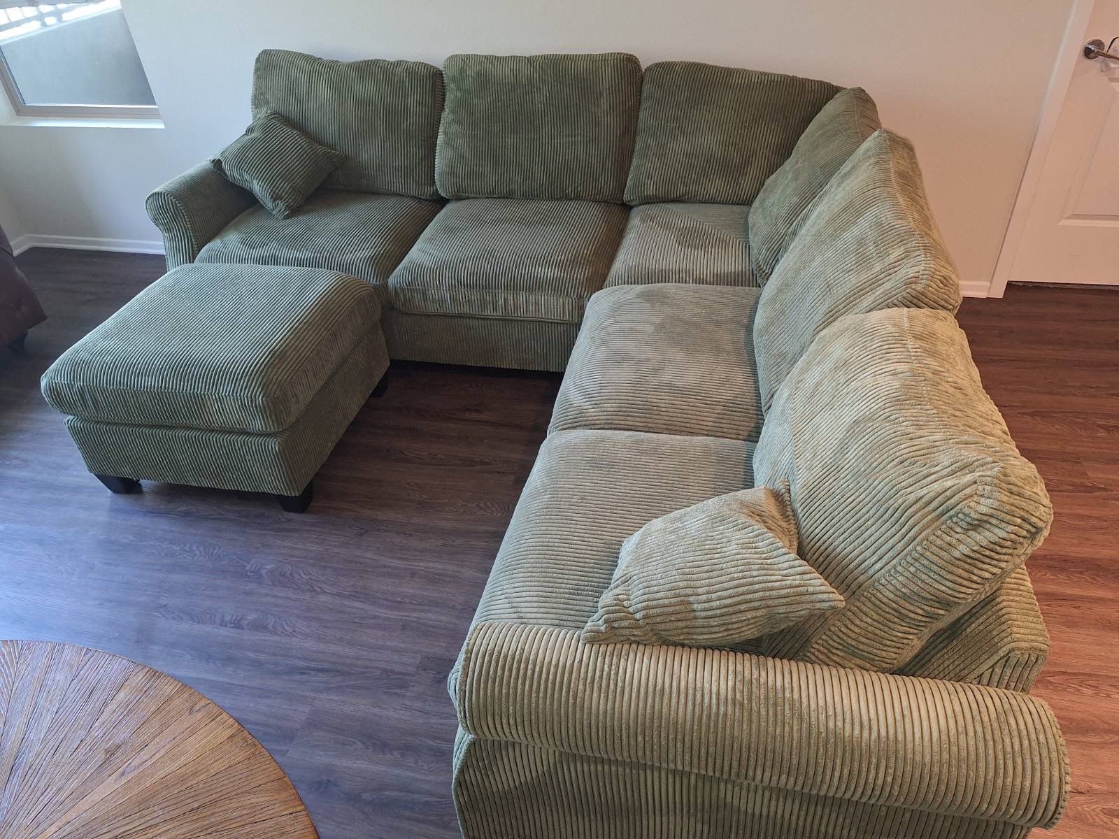 New 99x99 Sage Corduroy Sectional Couch / Free Delivery 