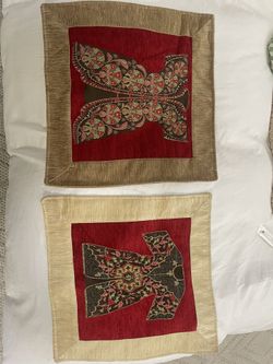 2 Embroidered Pillow Covers W/Beads 17 X17