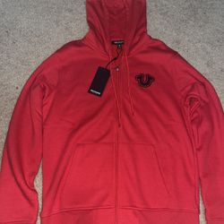 True Religion Y2k Red and Black Zip-Up Hoodie